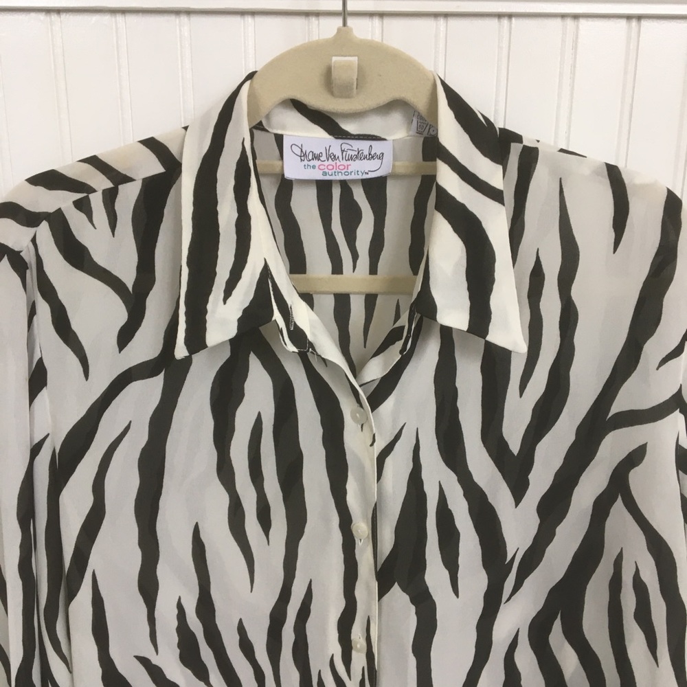Diane Von Furstenberg Vintage Zebra Print Blouse Women’s Size Medium - Picture 2 of 5